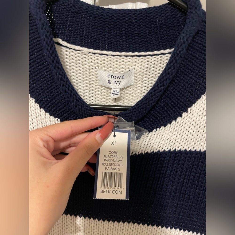 NWT Crown & Ivy Roll Neck Knit Sweater Navy/White - Picture 3 of 5